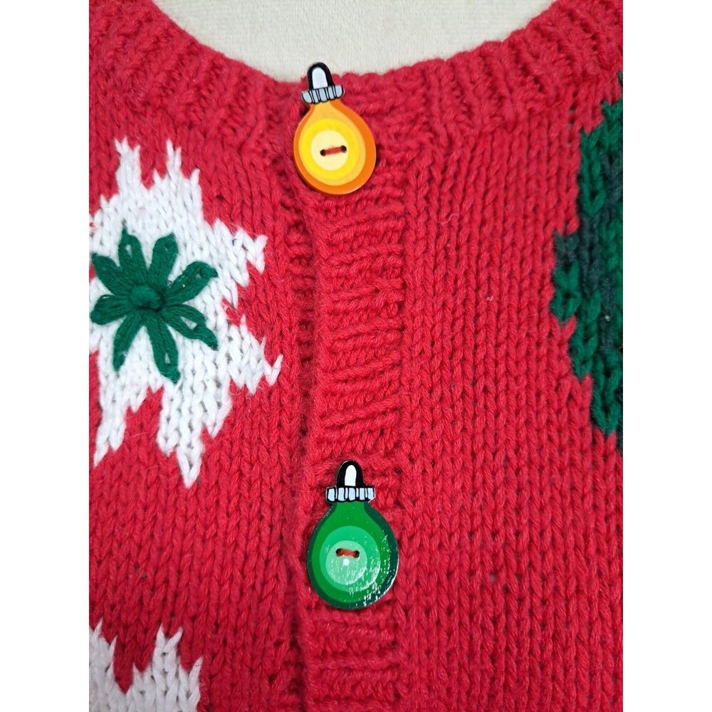 VTG 90's Eagles Eye Hand-Knit Christmas Cardigan Sweater Med Santa Ugly Party - Picture 5 of 13